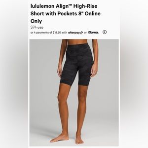 Lululemon 8’in Align bike shorts, camo, size 6